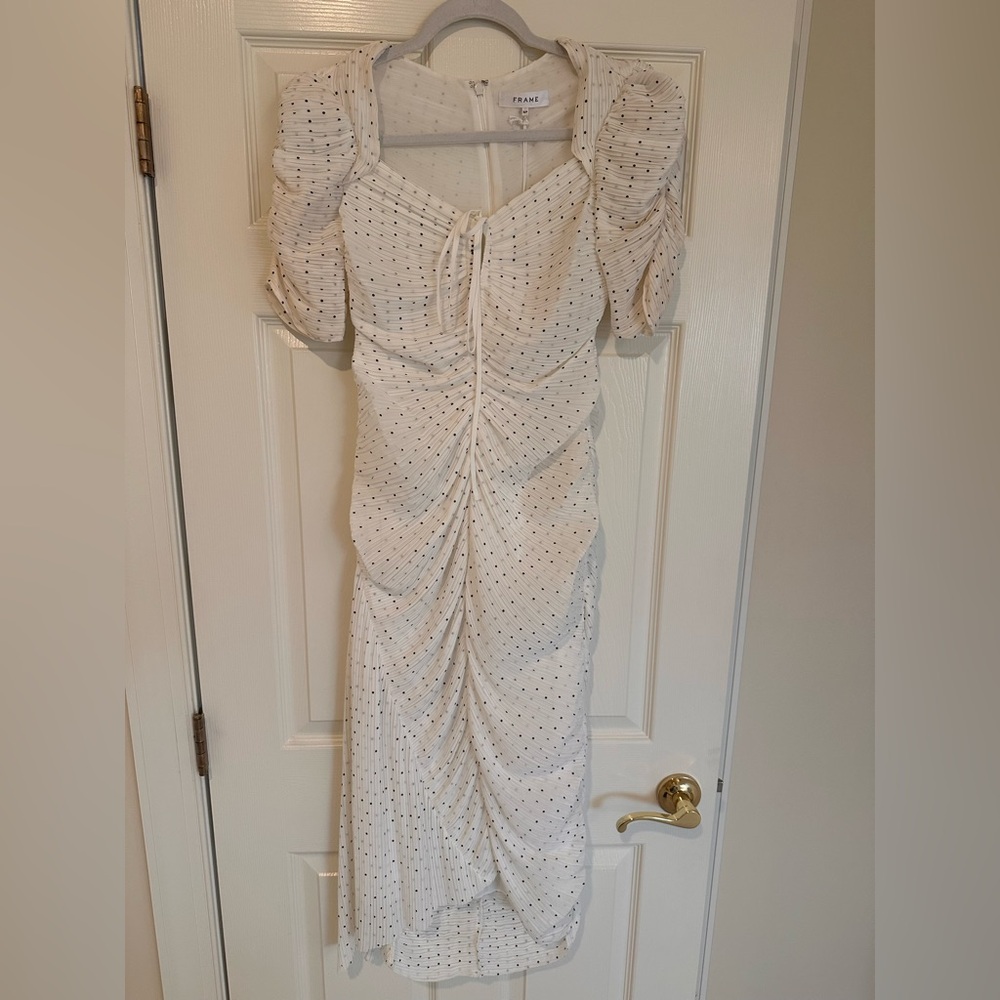 Frame Denim Cream Ruched Midi Dress - Picture 2 of 4